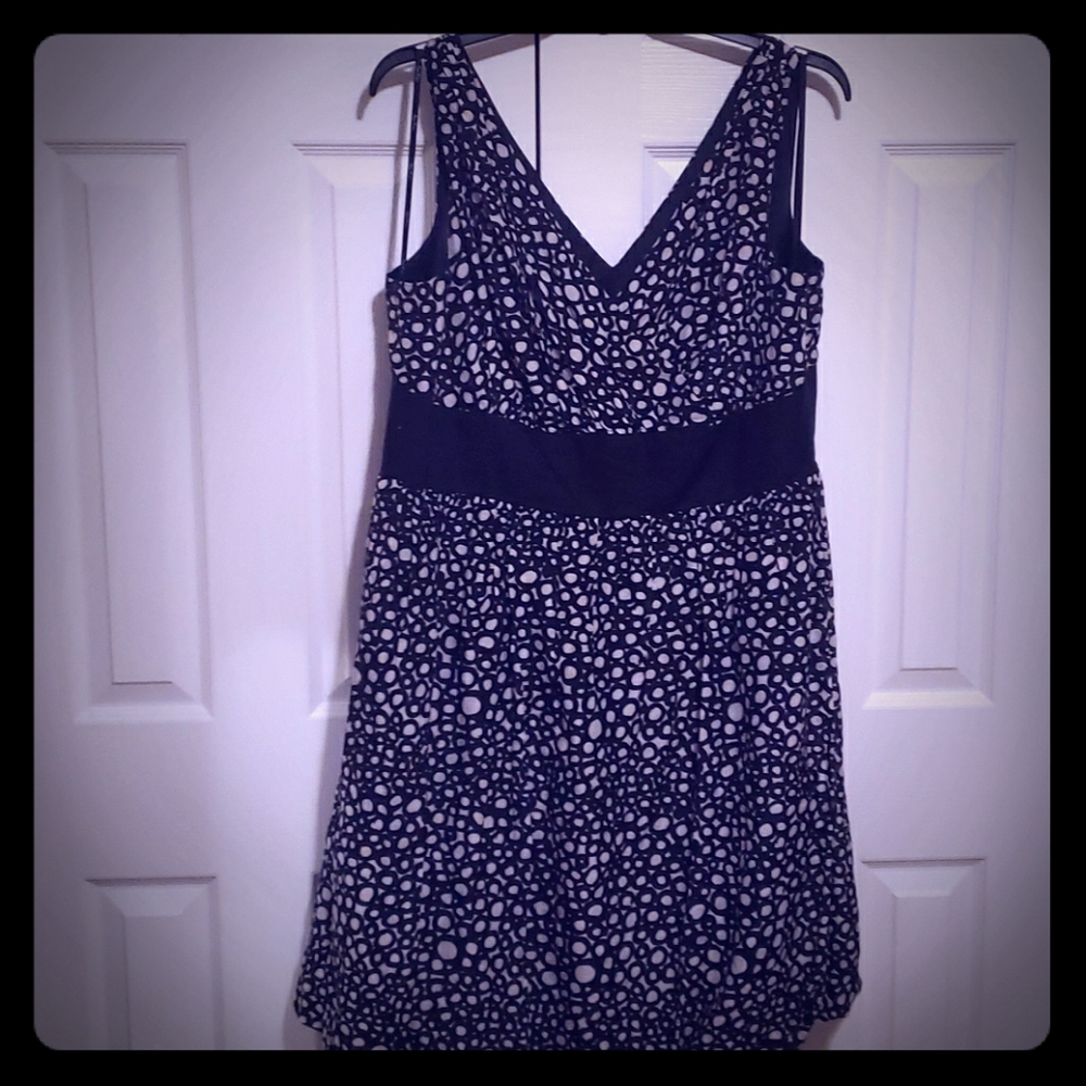V-Neck Black & Gray Tea Length  dress